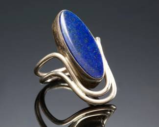 Vintage 1960s Mid-Century Modernist Sculptural Sterling Silver & Lapis Lazuli Studio Artisan Ring
