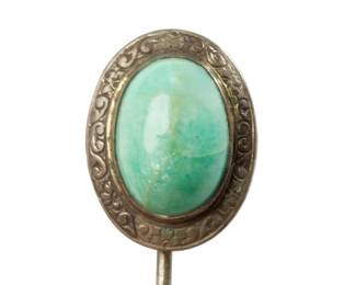 Antique Art Nouveau Sterling Silver & Amazonite Stick Pin, c. 1900
