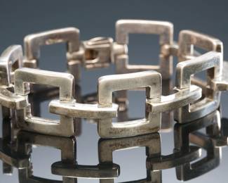 Vintage Heavy Taxco Modernist Sterling Silver Geometric Link Bracelet TH-27
