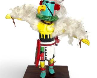 Large Hopi Eagle Dancer Kachina Resin Sculpture on Wooden Base
