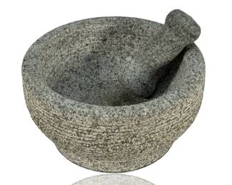 Vintage Artisan-Carved Granite Stone Molcajete Style Mortar and Pestle
