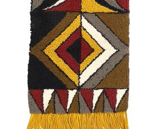 Vintage 1970s Brutalist Latch Hook Wall Hanging, MCM Geometric Fiber Art Tapestry
