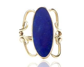 Vintage Ornate Gold Tone & Lapis Lazuli Ring Sz 7 AS-IS for Repair Project
