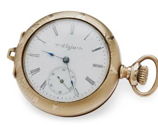 Antique 1903 Elgin Ladies Pocket Watch, Ornate Gold-Filled Hunting Case 0s 7j, Inscribed, For Repair
