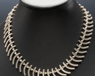 Vintage Taxco Modernist Sterling Silver Statement Collar Necklace, TL-34, c. 1980s
