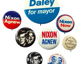 Vintage Political Pinback Button Lot (8 pcs) - Wilson 1916, JFK 1960, Goldwater, Nixon Agnew, Daley for Mayor
