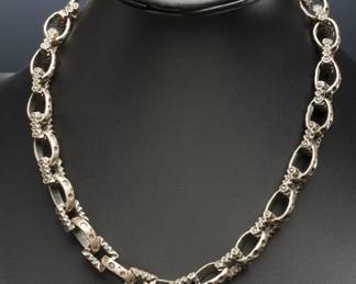 Vintage Dian Malouf WA17 Heavy Sterling Silver Sculptural Link Statement Necklace 157g
