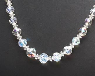 Vintage 1950s Graduated Aurora Borealis Crystal Necklace, 27" Matinee Length
