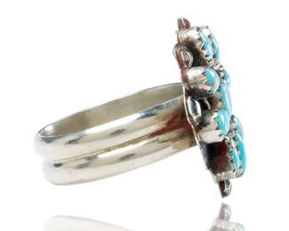 Handmade Vintage Native American Zuni Turquoise Sunburst Cluster Ring Unsigned
