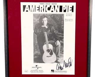Don McLean Signed "American Pie" Sheet Music - Autographed, JSA Authenticated & Witnessed COA, Professionally Framed
