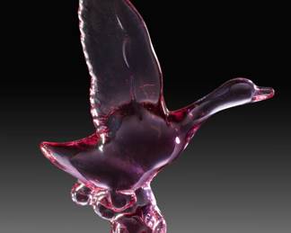 Vintage 1990s Heisey by Dalzell Viking Lavender Ice Art Glass Mallard Figurine, Limited Edition 160/450, HCA Commission
