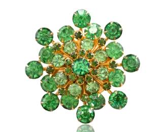 Vintage 1950s Green Rhinestone Starburst Brooch & Earrings Demi-Parure
