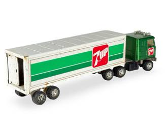 Vintage 1970s Ertl 7 Up Semi Truck with Trailer - Pressed Steel Toy - Advertising Collectible
