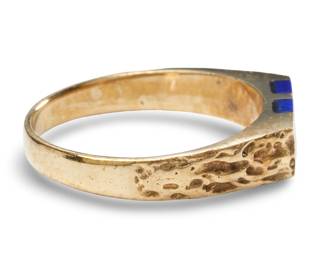 Vintage Mid-Century Brutalist 14k Gold & Lapis Lazuli Sculptural Ring Sz 5.25
