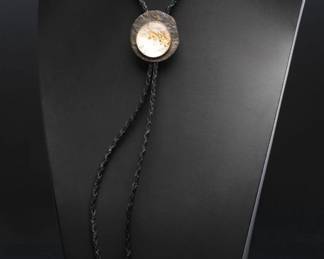 Vintage Mid-Century Modernist Brutalist Studio Sterling Silver & Gold Leaf Collage Bolo Tie c. 1960s
