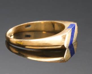 Fine MCM Modernist 14k Gold Statement Ring with Inlaid Royal Blue Lapis Lazuli
