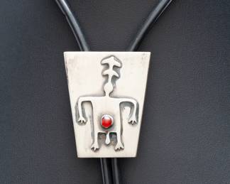 Vintage Modernist Sterling Silver Petroglyph Bolo Tie Signed CMG, Carnelian Stone
