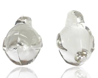Vintage 1940s Heisey No. 1553 Crystal Sparrow Figurines (Pair) - Original WWII Era Art Deco Glass Birds
