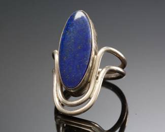 Vintage 1960s Mid-Century Modernist Sculptural Sterling Silver & Lapis Lazuli Studio Artisan Ring
