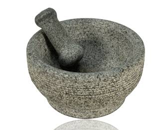 Vintage Artisan-Carved Granite Stone Molcajete Style Mortar and Pestle
