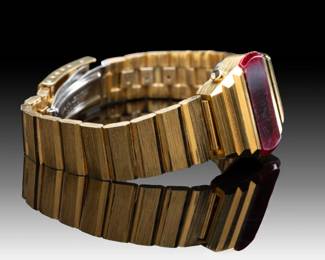 Vintage 1970s Omicron Swiss LED Digital Watch | Space Age Gold Tone | Hong Kong Made | Untested
