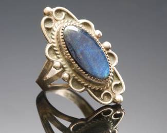Vintage Mid-Century Navajo Sterling Silver & Labradorite Ring, Sz 6.5
