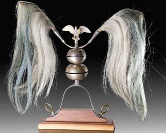 Antique 19th C. American Eagle Parade Bell Topper w/ Horse Hair Tassels Folk Art
