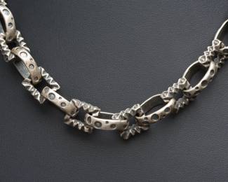 Vintage Dian Malouf WA17 Heavy Sterling Silver Sculptural Link Statement Necklace 157g
