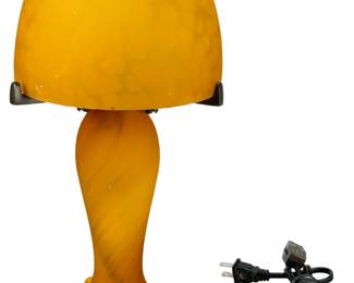 Vintage MCM Mottled Art Glass Mushroom Lamp, Amber Tortoise Shell

