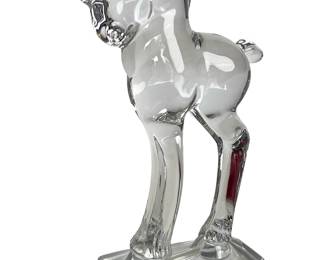 Vintage 1940s Heisey #1522 Standing Colt Horse Figurine, Mid-Century MCM Crystal Art Glass, UV Reactive American Elegant Glass

