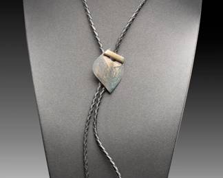 Vintage Brutalist Modernist Studio Craft Bolo Tie, Unsigned Artist Made Mixed Metal Wearable Sculpture
