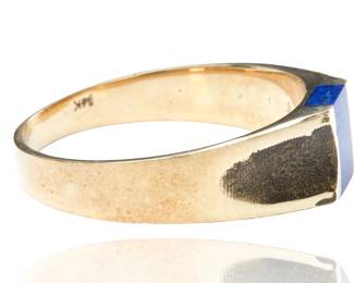 Vintage Mid-Century Modern 14k Yellow Gold Lapis Lazuli Inlay Band Ring Size 8.5
