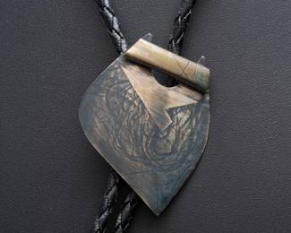 Vintage Brutalist Modernist Studio Craft Bolo Tie, Unsigned Artist Made Mixed Metal Wearable Sculpture
