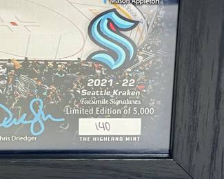 Seattle Kraken INAUGURAL SEASON 2021-22 "Signature Rink" Photo - LOW #140/5000 - Highland Mint NHL Licensed
