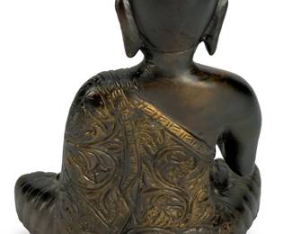 Thai Bronze Seated Arhat Monk with Incense Burner, Rattanakosin Style, c. 1900
