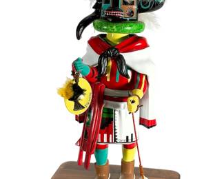 Large Hopi Giving Warrior Kachina by Chee, Resin Sculpture on Wooden Base, Numbered 002/492
