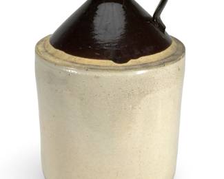 Antique 19th C. American Stoneware Jug, Two-Tone Albany Slip & Salt Glaze, Rustic Farmhouse Primitive Decor
