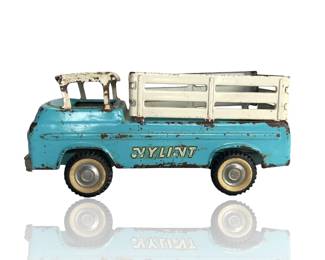 Vintage 1960s NYLINT Pressed Steel Ford Stake Bed Truck, Turquoise & White, 11" Long
