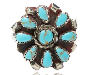 Handmade Vintage Native American Zuni Turquoise Sunburst Cluster Ring Unsigned
