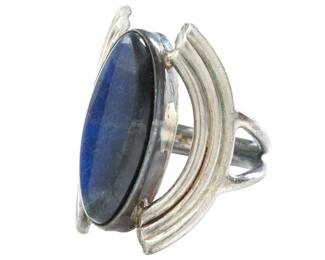 Vintage Modernist Brutalist Studio Craft Sterling Silver & Labradorite Ring, Size 6.5
