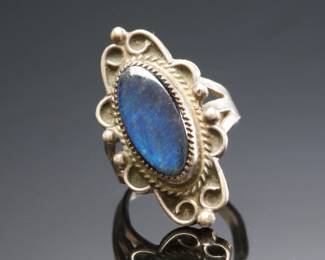 Vintage Mid-Century Navajo Sterling Silver & Labradorite Ring, Sz 6.5
