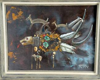 Original 1975 Robert Yellowhair Sr. (Diné/Navajo) Oil Painting "The Fetish Serpent"
