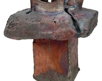 Vintage Brutalist Studio Pottery Raku Sculpture, Signed GL & Dated '78
