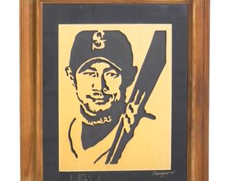 Ichiro Suzuki Autographed "Crawford '05" Wood Folk Art Portrait, Seattle Mariners HOF
