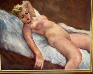 Original Pál FRIED (1893-1976) Mid-Century Reclining Nude Oil Painting, "Eve"
