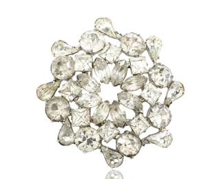 Vintage 1950s Clear Rhinestone Wreath Brooch Open Back Construction
