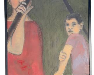 Original Art 1990s American Expressionist Two-Figure Painting Signed Katherine STANKARD '95, PAFA
