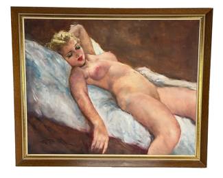 Original Pál FRIED (1893-1976) Mid-Century Reclining Nude Oil Painting, "Eve"
