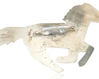 Vintage Navajo Sterling Silver Hand Stamped Running Horse Brooch Pin Native American 
