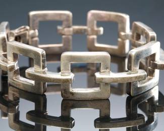 Vintage Heavy Taxco Modernist Sterling Silver Geometric Link Bracelet TH-27
